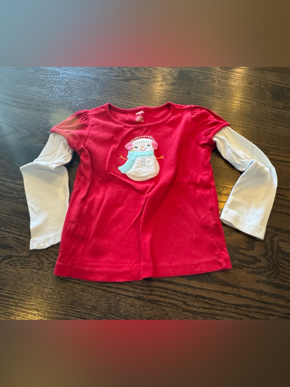 Gymboree Red & White Snowman Layered-Look Long Sleeve Tee